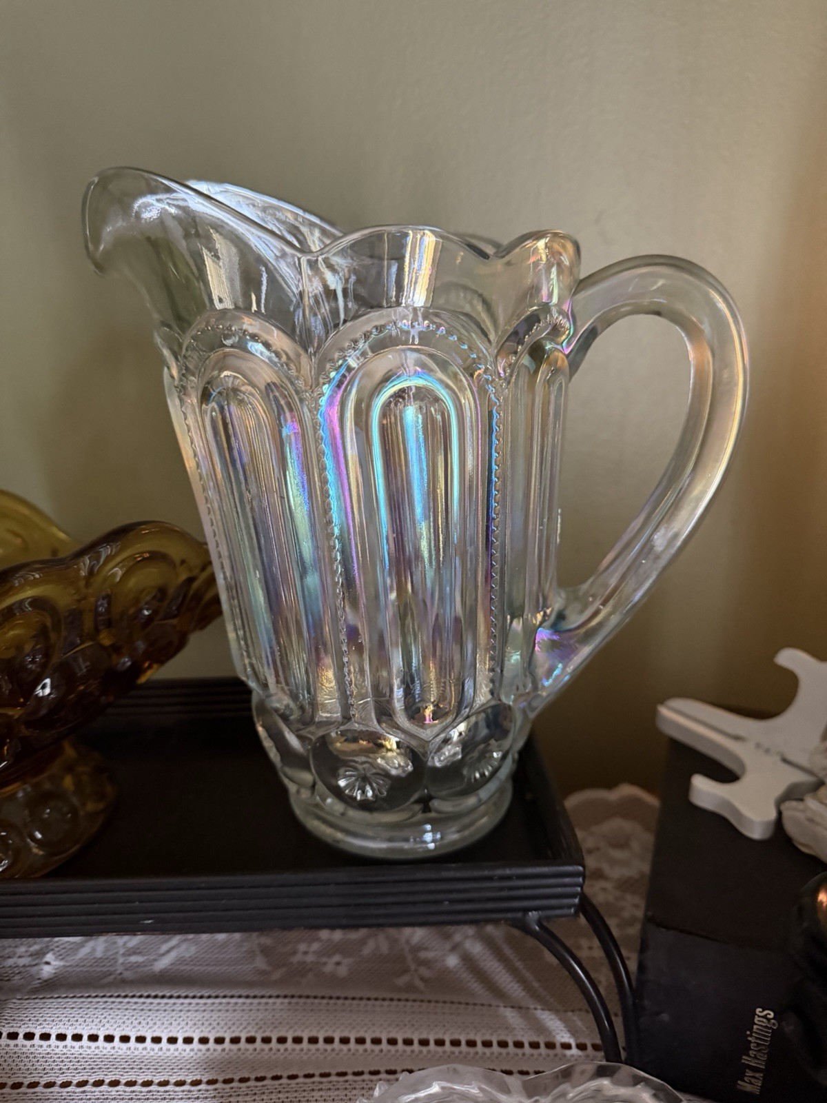 Vintage L.E.Smith Moon And Stars Pitcher Clear Carnival