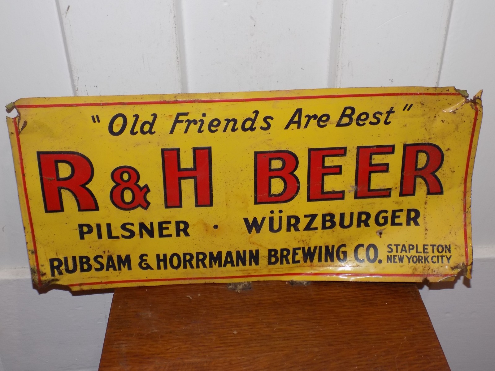 Vintage R & H Beer Stapleton New York City Embossed Tin Sign