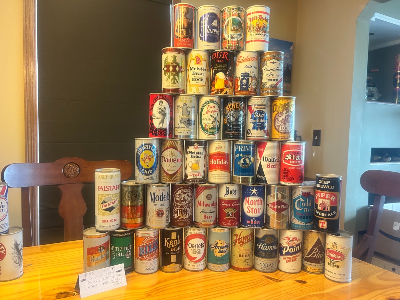(steel)beer can set 43 count v.g.c. rare  double seam steel many tab on