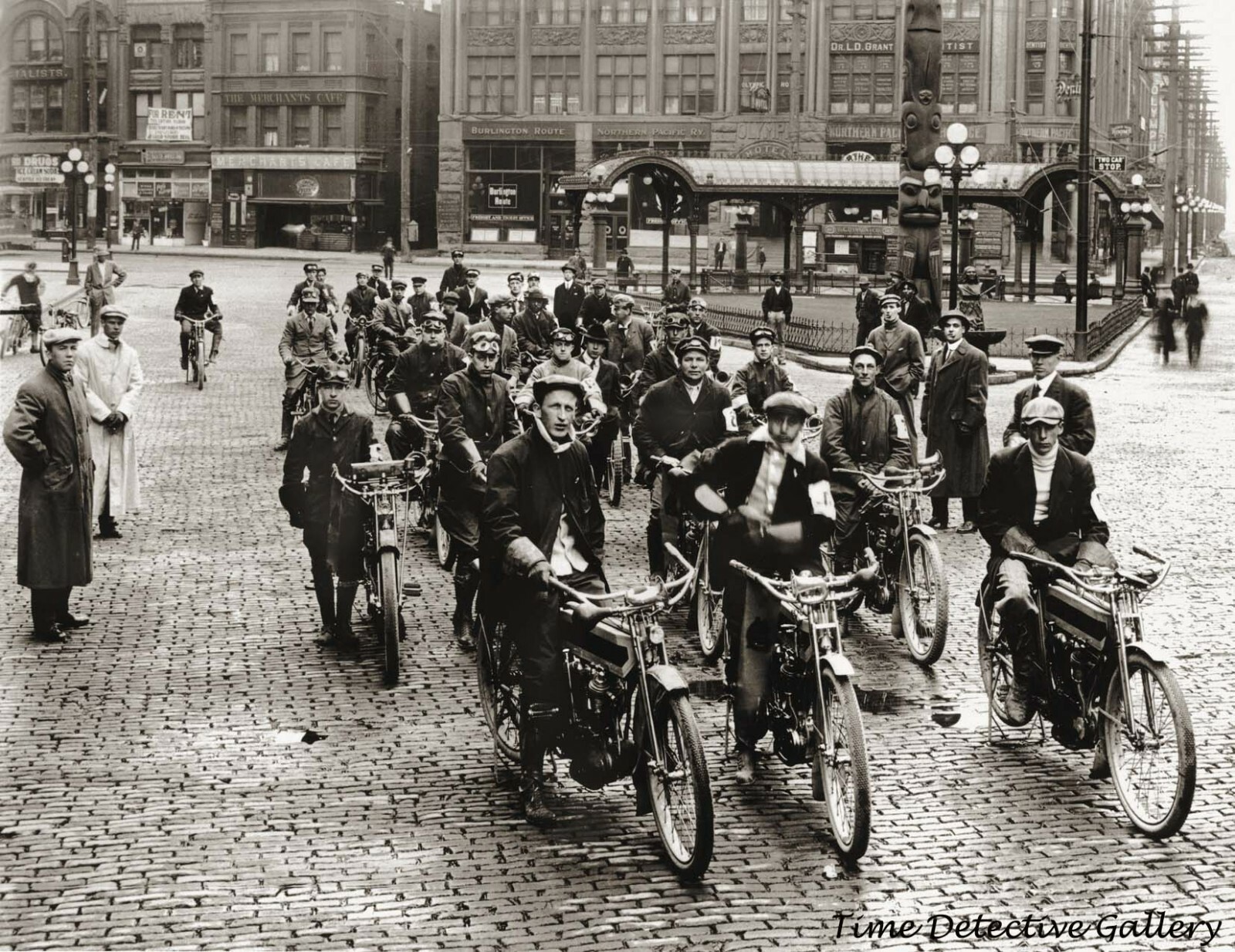 Group of Excelsior V-Twin Motorcycles & Riders - 1915 - Historic Photo Print