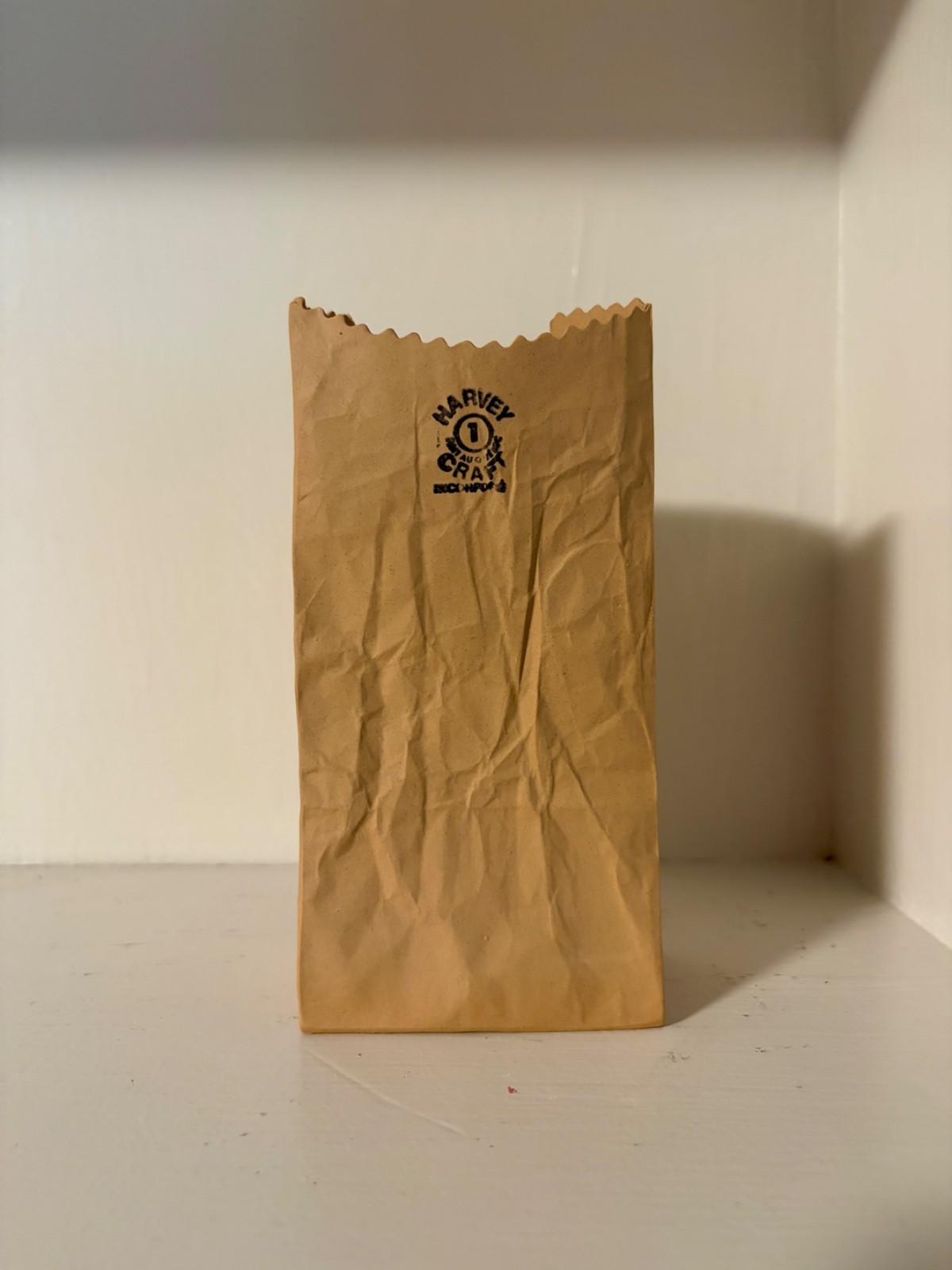 VTG Michael Harvey Craft #1  Paper Bag Ceramic Vase Avant Garde Pop Art