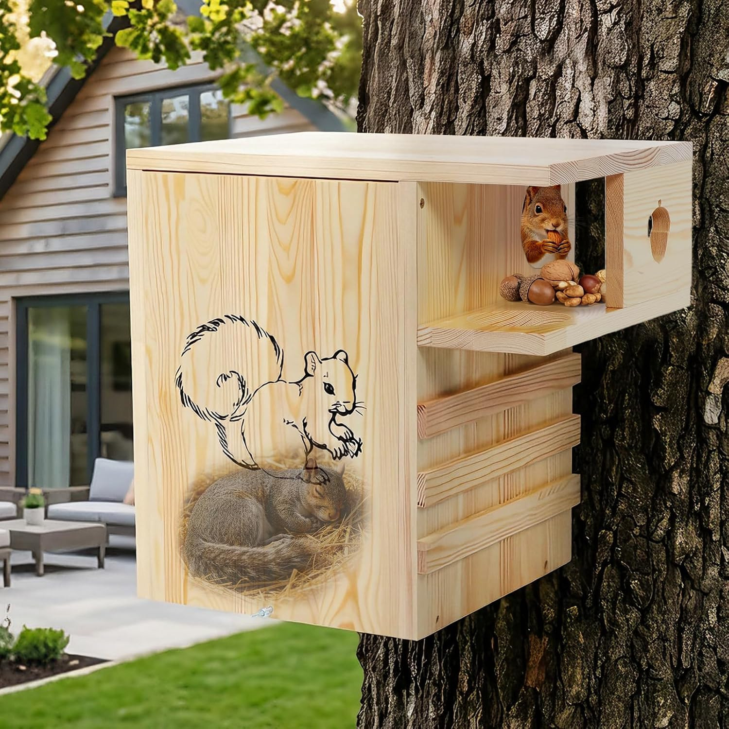Extra Large Squirrel House for Outside, Squirrel Box with Predator Guard