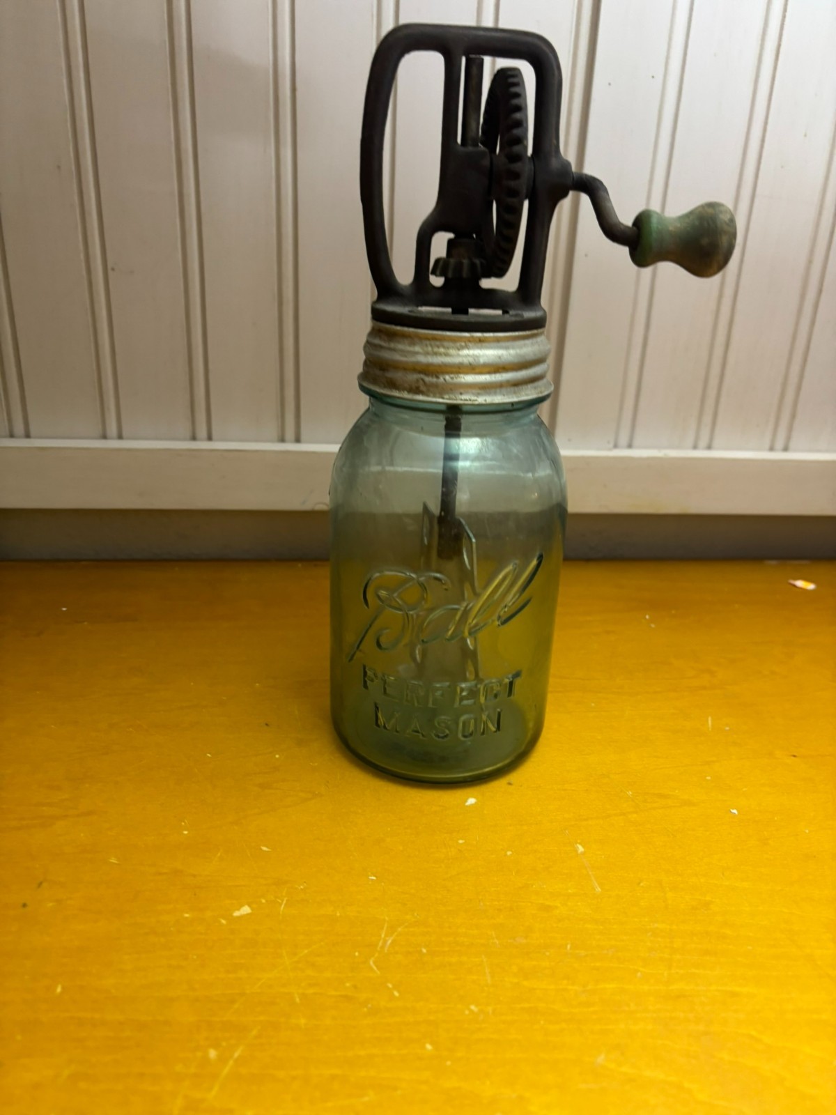 Vintage Butter Churn on Ball mason jar- Country Kitchen- Farmhouse Antique