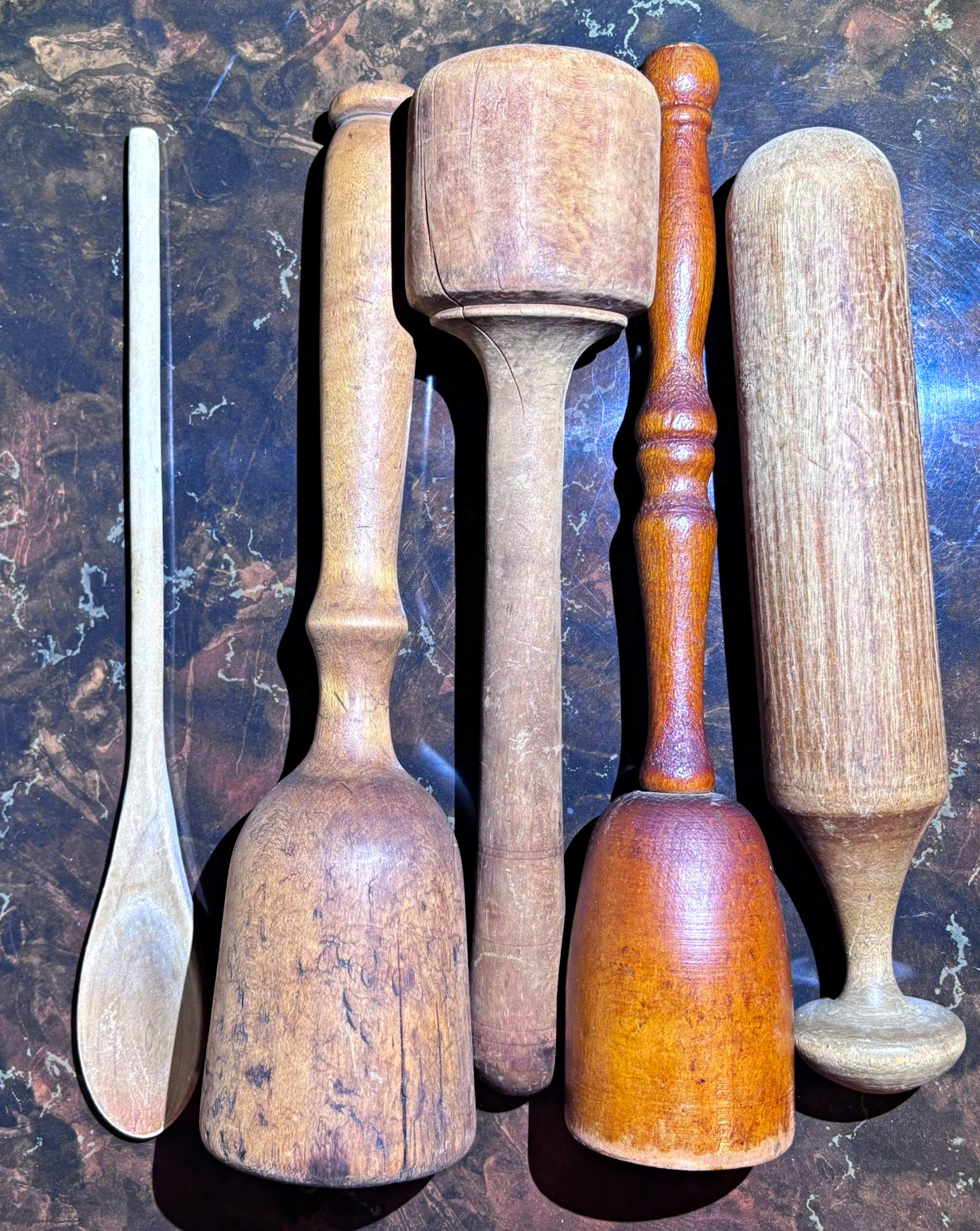 Vintage Brown Wooden Potato Mashers Lot of 5 Original Wood Handle Kitchen Tool