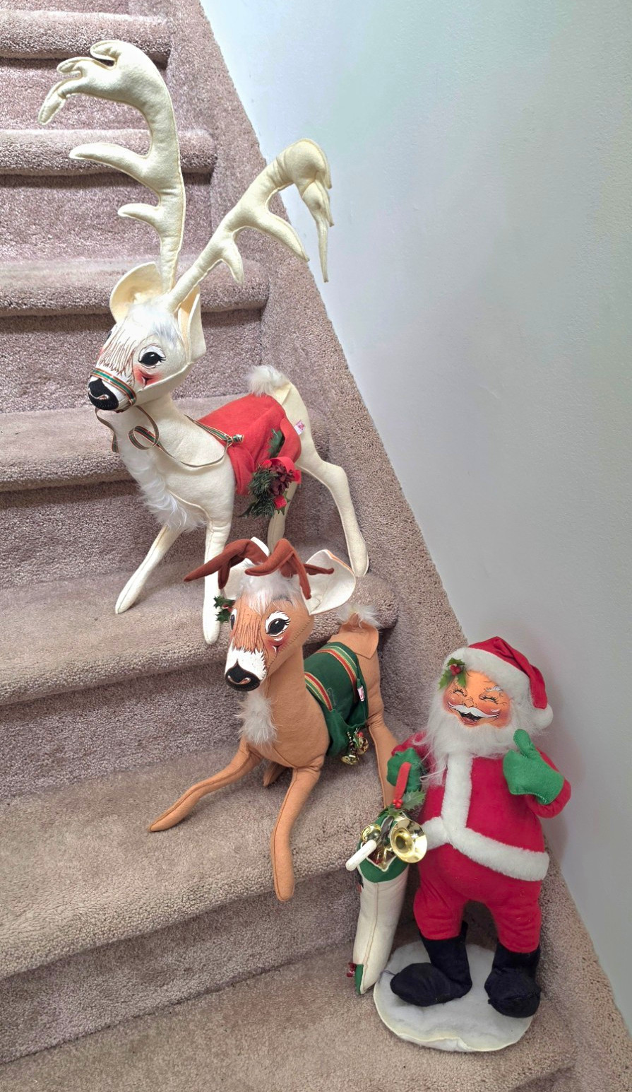 Annalee Mobilite Vintage 3pc Set Santa and Lrg Reindeer Christmas Decorations