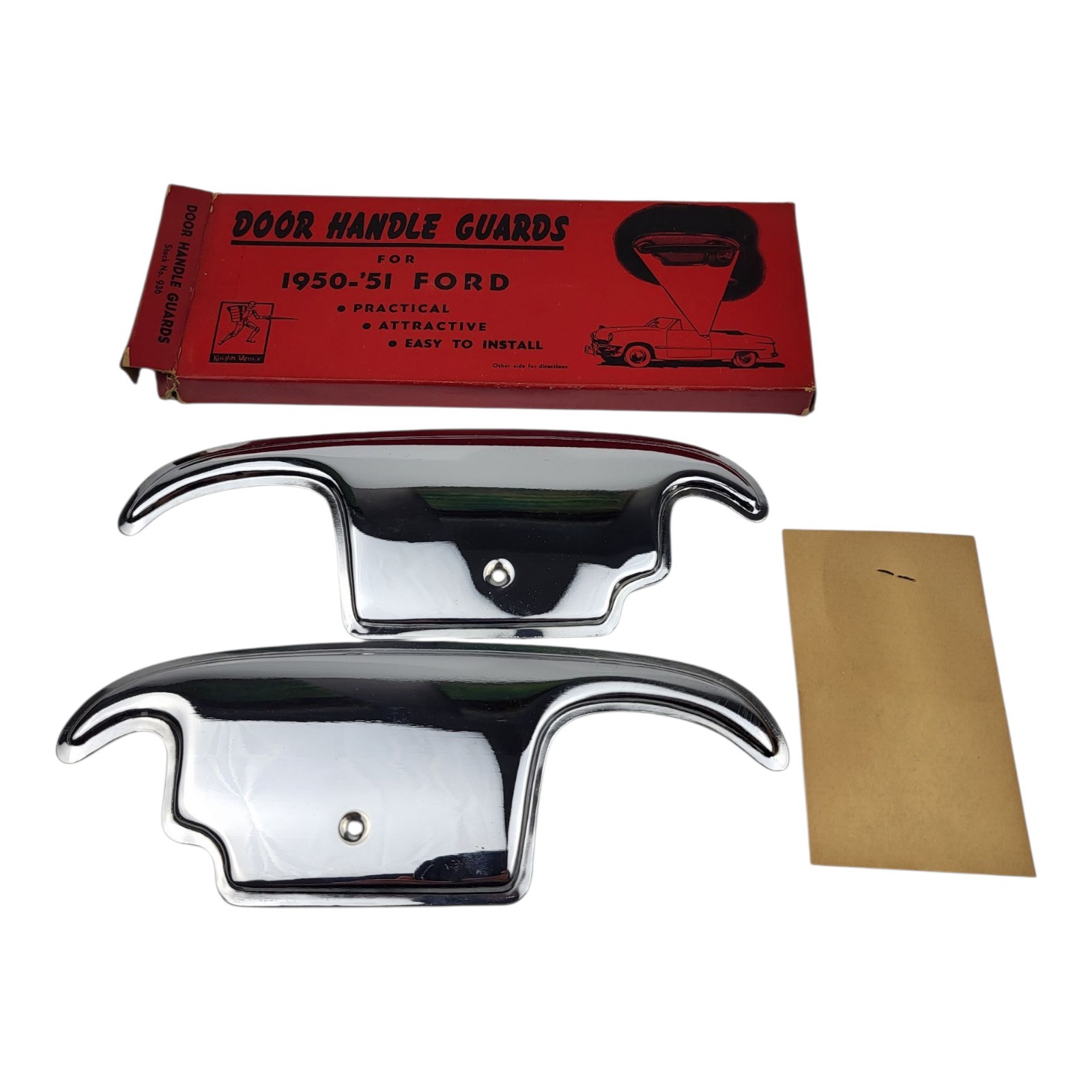 Vintage 1950-1951 Ford Car Chrome Door Handle Guards NOS Knight O\' Armor