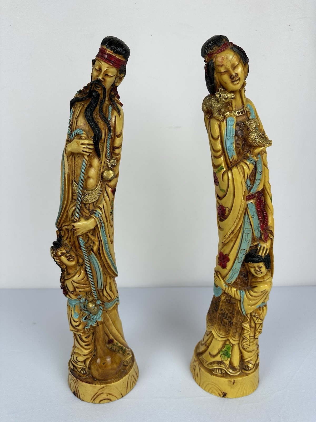 Vintage Art mark Husband & Wife Asian Figures Chinese Statues Made In Italy 15.5