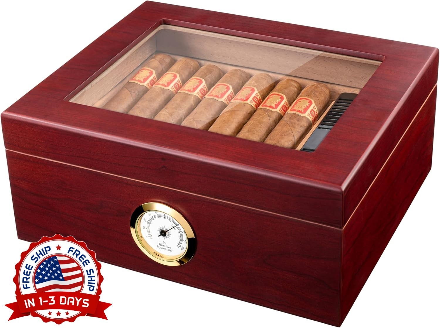 Humidor de puros para 25-50 puros con higrómetro y humidificador NUEVO US