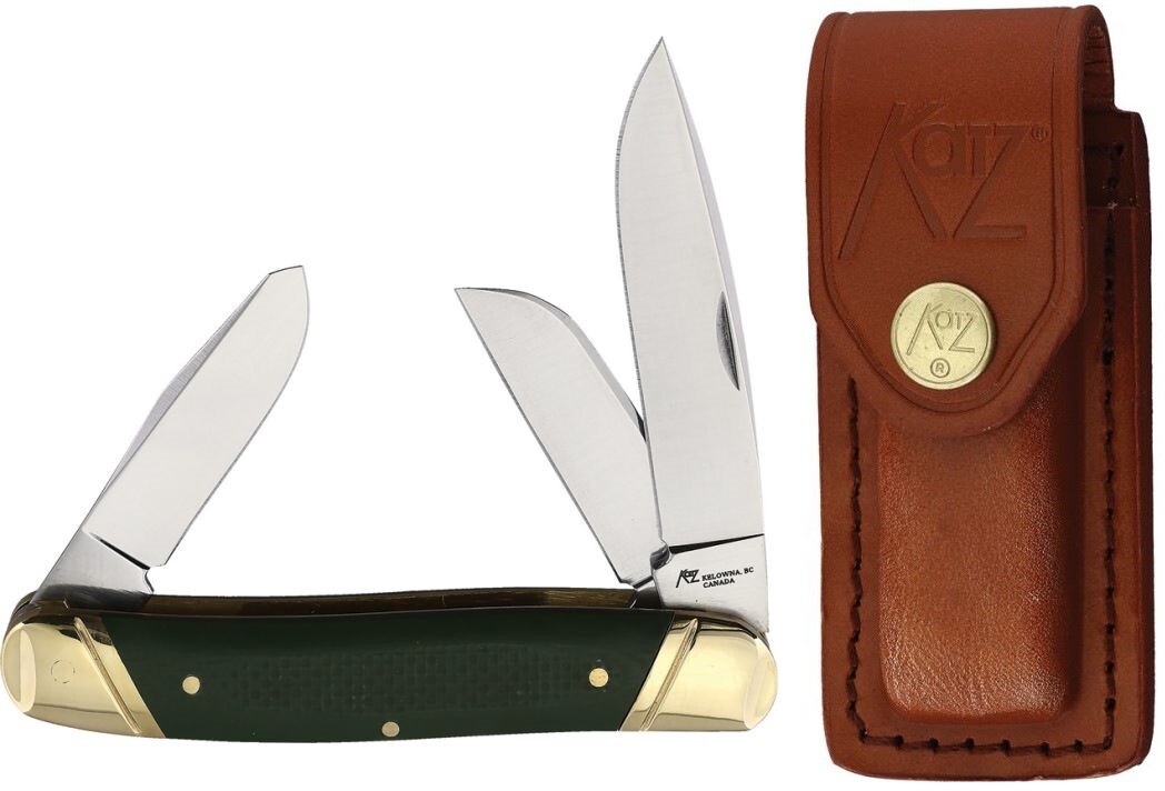 Katz Stockman Pocket Knife Satin Finish Stainless Steel Blade Green Bone Handle