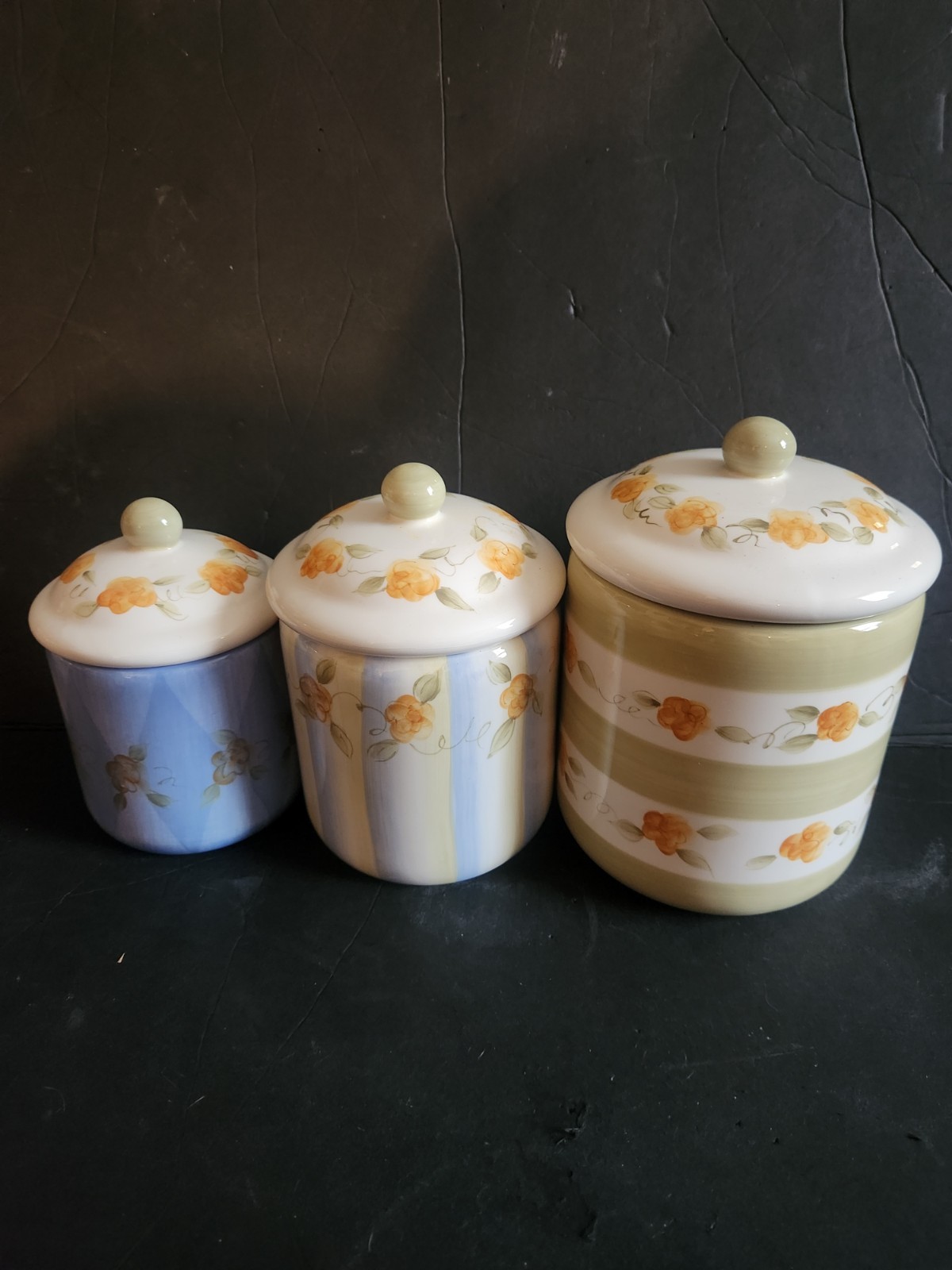 Vintage Deb Hrabik 3 Decorative Glass Canisters