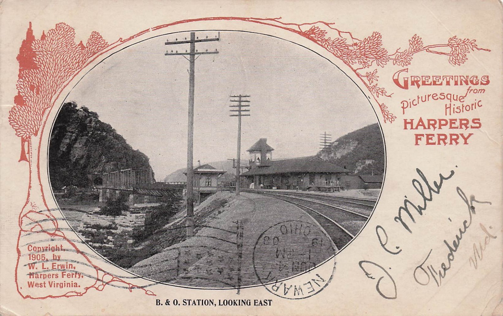 Harpers Ferry West Virginia WV Railroad Depot Train Station Bridge Postcard 24A
