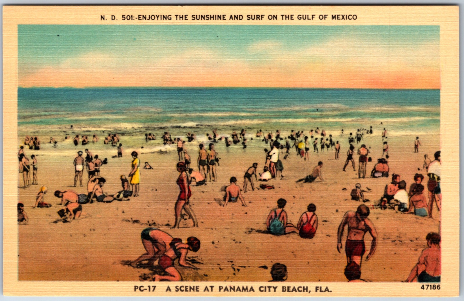 VINTAGE POSTCARD BEACH SCENE AT PANAMA CITY FLORIDA c. 1935-1945 VINTAGE POSTCARD BEACH SCENE AT PANAMA CITY FLORIDA c. 1935-1945