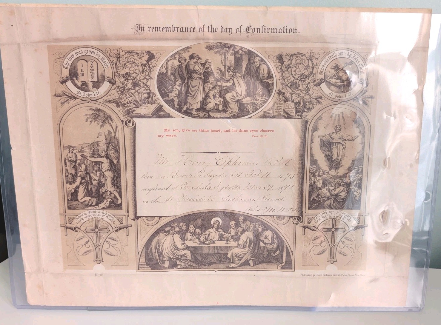 Antique 1891 Lutheran Confirmation Certificate – Snyder County, PA