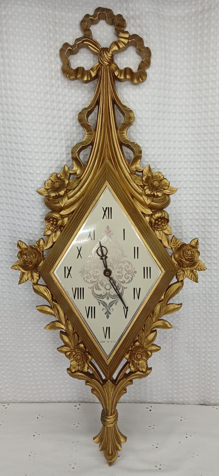 MCM 1969 SYROCO ROCOCO HOLLYWOOD REGENCY WALL CLOCK GOLD USA WORKS MCM 1969 SYROCO ROCOCO HOLLYWOOD REGENCY WALL CLOCK GOLD USA WORKS