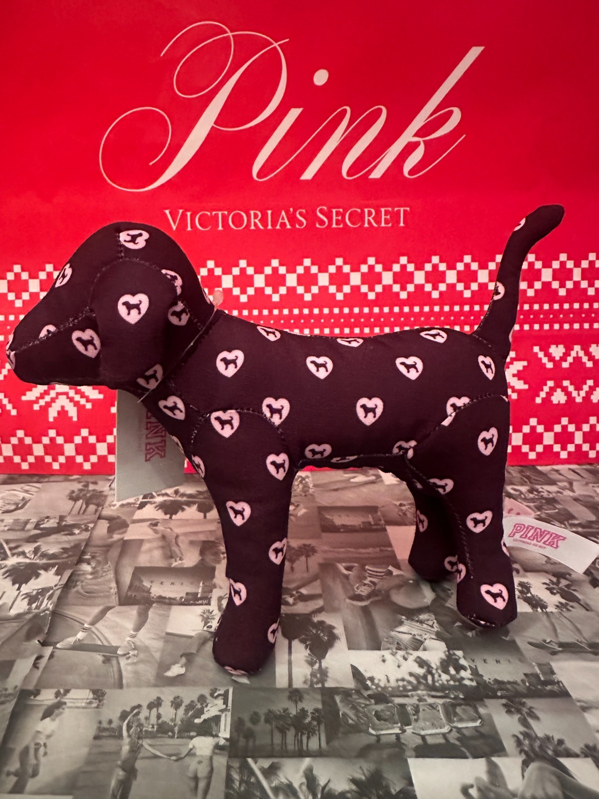 NWT Victoria's Secret PINK FRIDAY Maroon Burgundy Logo Mini Dog Collectible 🐶 NWT Victoria's Secret PINK FRIDAY Maroon Burgundy Logo Mini Dog Collectible 🐶