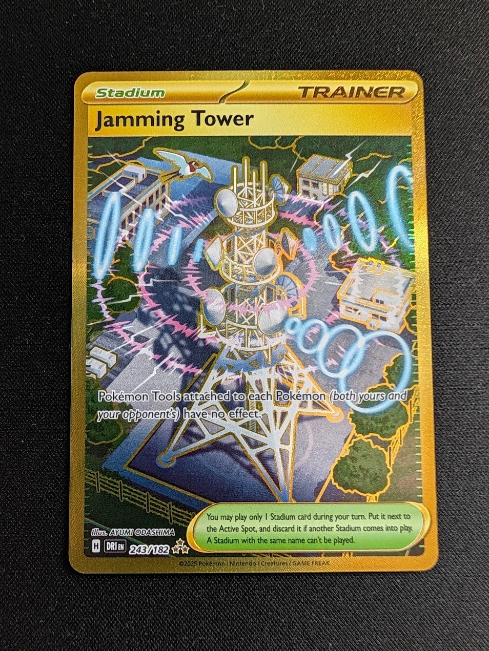 JAMMING TOWER HYPER RARE GOLD | 243/182 DESTINED RIVALS SECRET RARE POKEMON JAMMING TOWER HYPER RARE GOLD | 243/182 DESTINED RIVALS SECRET RARE POKEMON