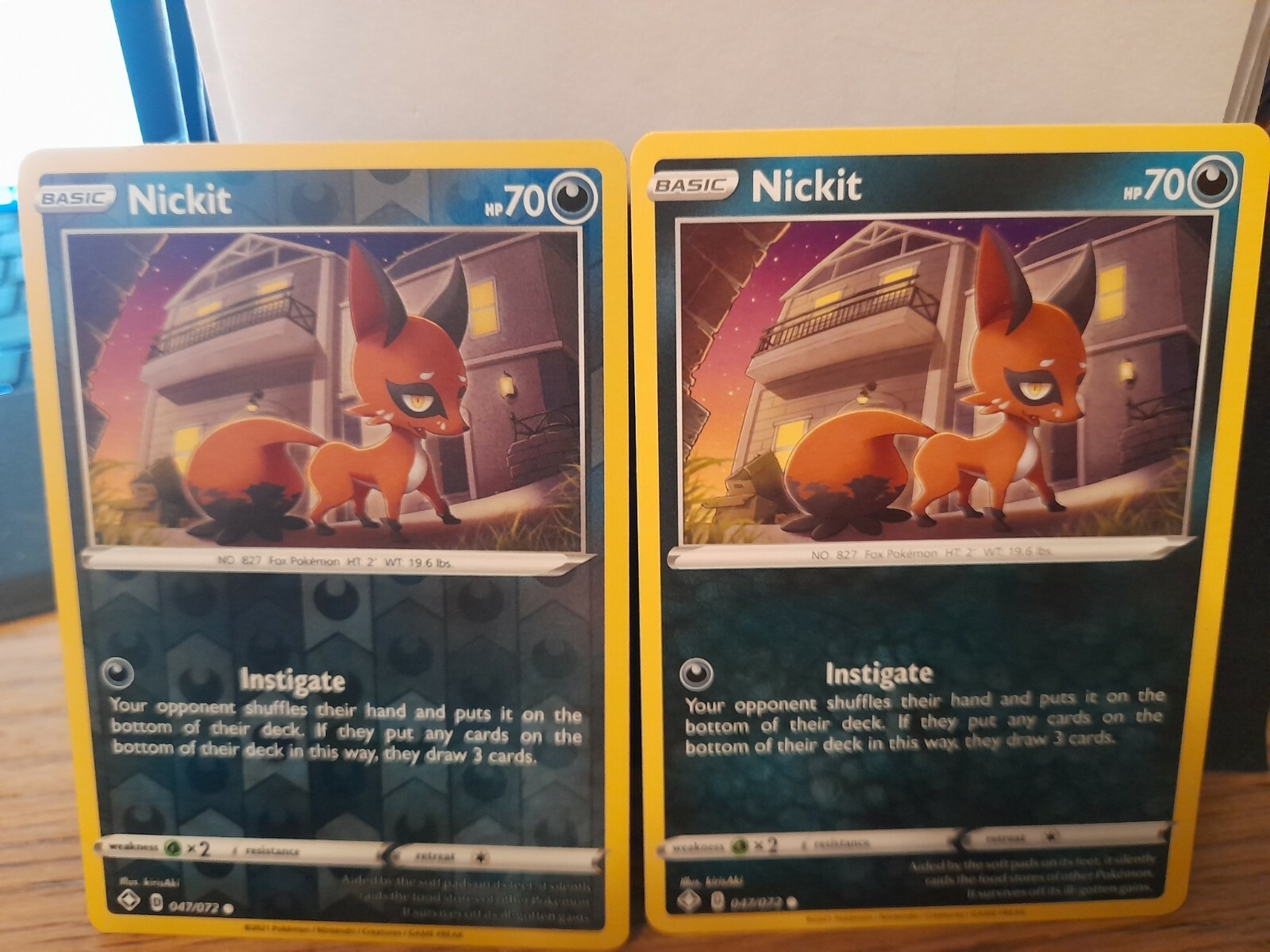Pokemon Card Nickit 047/072 Rev Holo and Non Holo Mint Shining Fates Pokemon Card Nickit 047/072 Rev Holo and Non Holo Mint Shining Fates