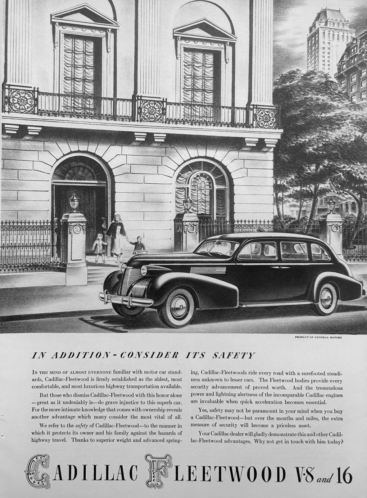 1938 Ad (9 3/4 X 13 1/4 inches) 1939 (?) Cadillac Fleetwood Consider Its Safety