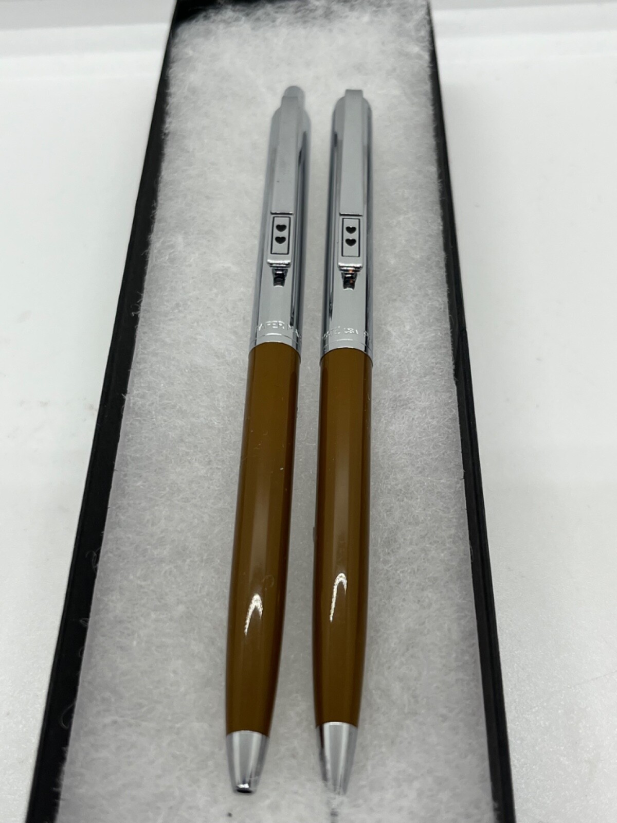 Vintage Papermate Vintage Double Heart Silver And Tan/Brown Pen/Pencil Set