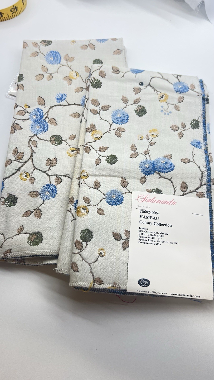 2 Scalamandre fabric- HAMEAU- Lampas  -V 23”x H 24“- Color Cobalt Multi
