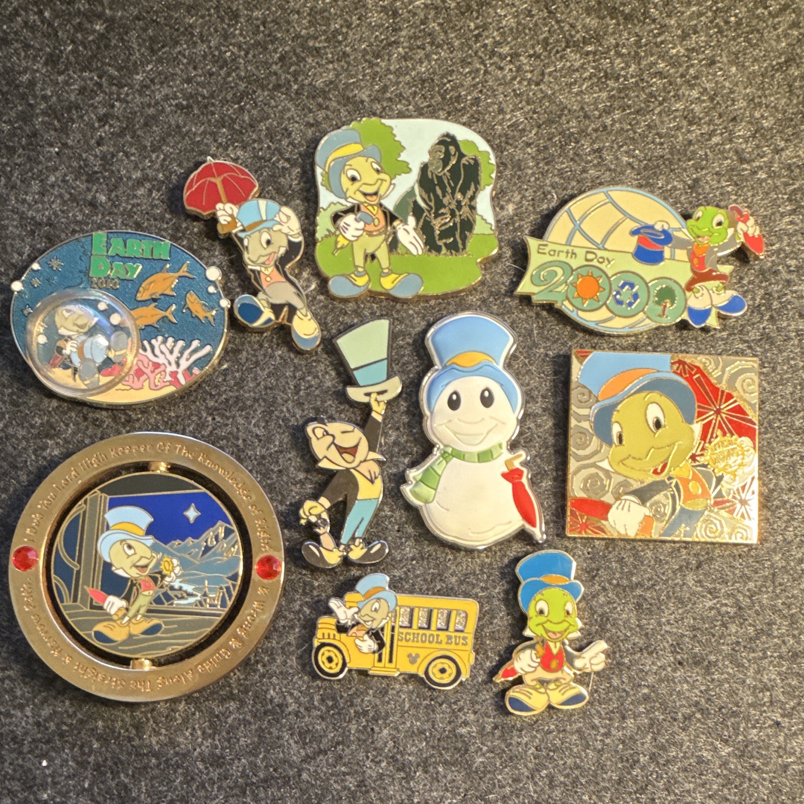 Lot of 10 Disney Jiminy Cricket Pins LE And OE