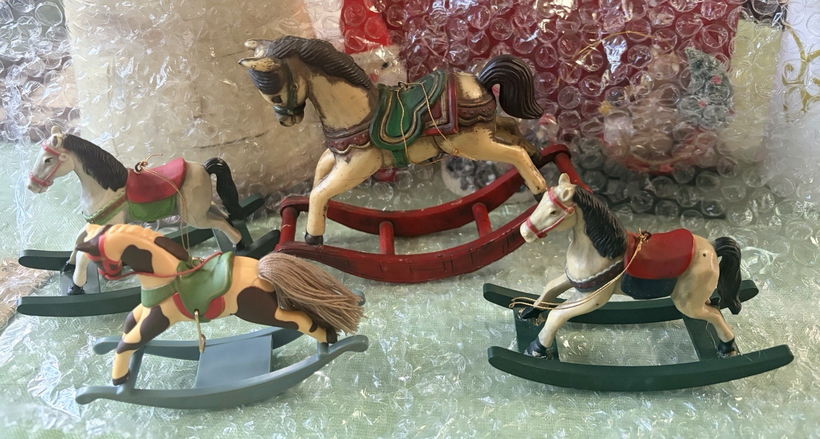 Vintage 4 Christmas Rocking Horse Ornaments Hallmark & Bradford 1985 & 2 Novelty