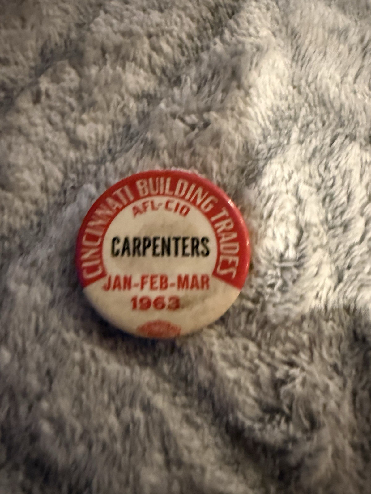 Cincinnati Building Trades AFL-CIO Carpenters Jan-March 1963 Button Pin Cincinnati Building Trades AFL-CIO Carpenters Jan-March 1963 Button Pin