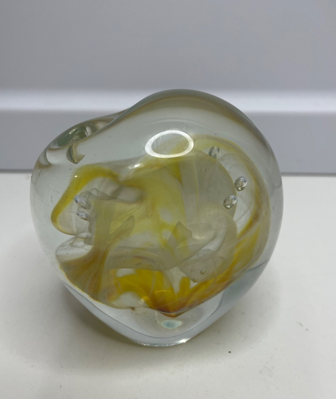 Rare Audrey Handler 1981 Art Glass Paperweight Artist Etched irregular shape
