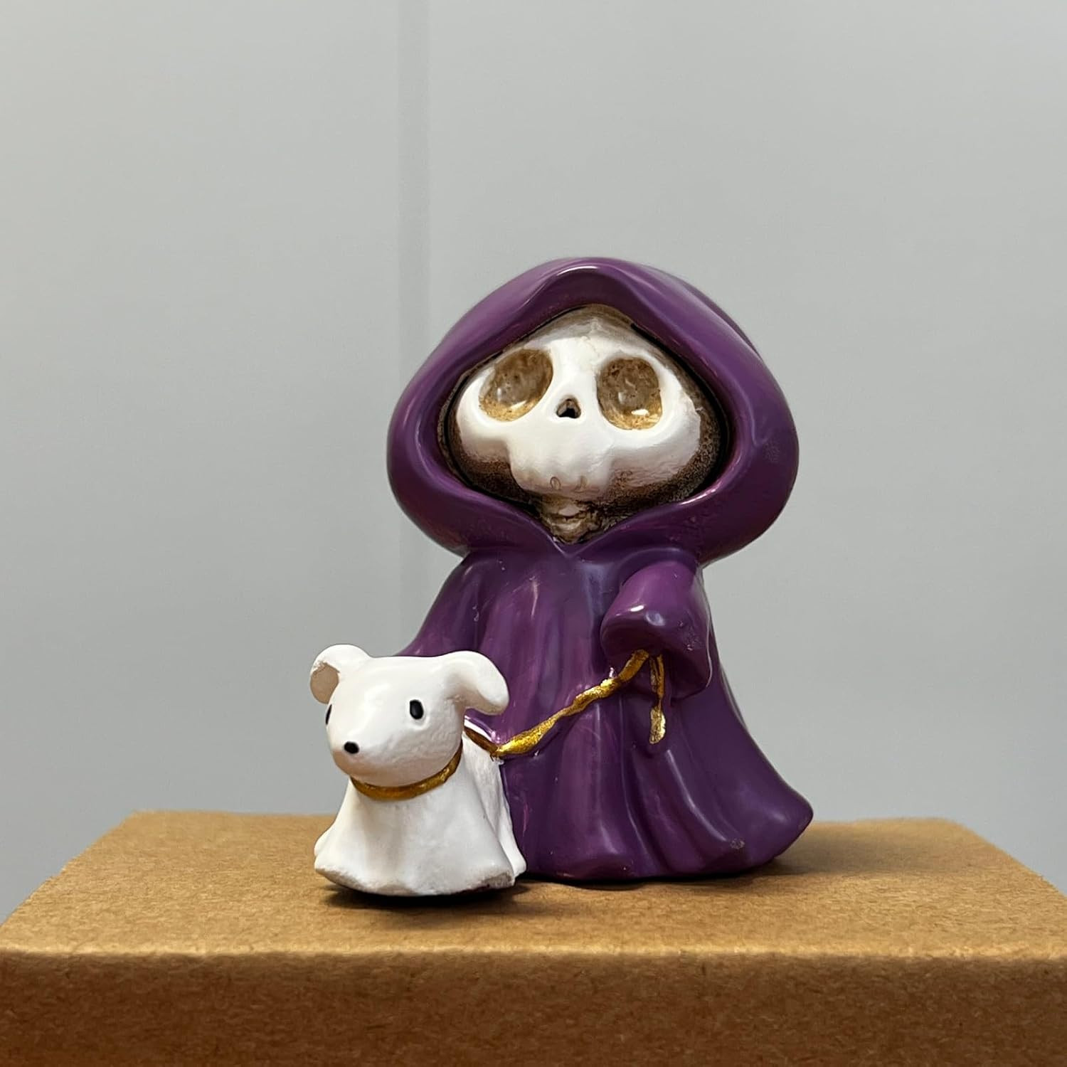 Adorable Skull Grim Reaper Statue with Ghost Dog Figurine, Halloween Decor