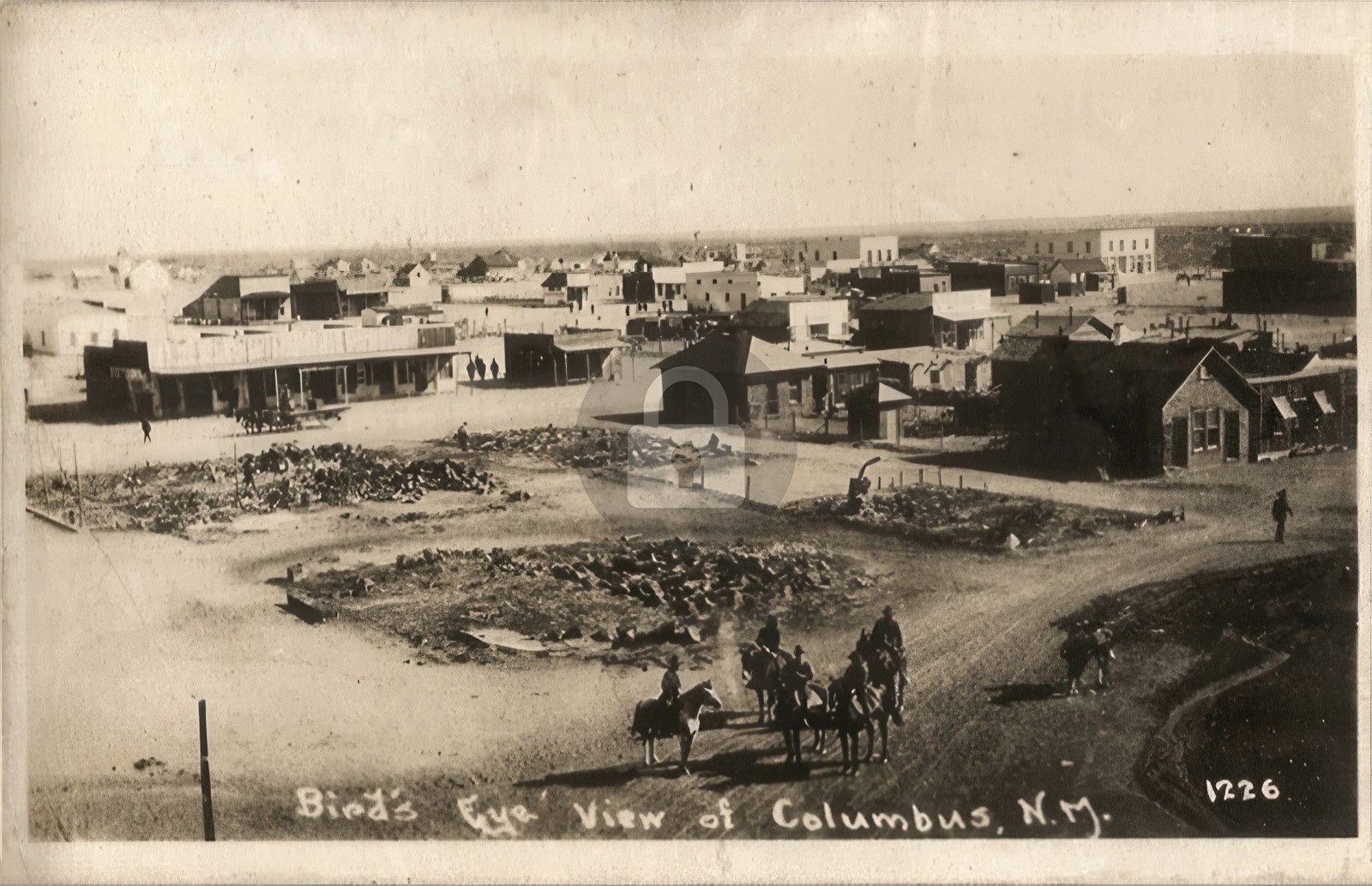 Columbus NM Birds Eye View Soldiers Army Navy Marines Fire RPPC Postcard COPY