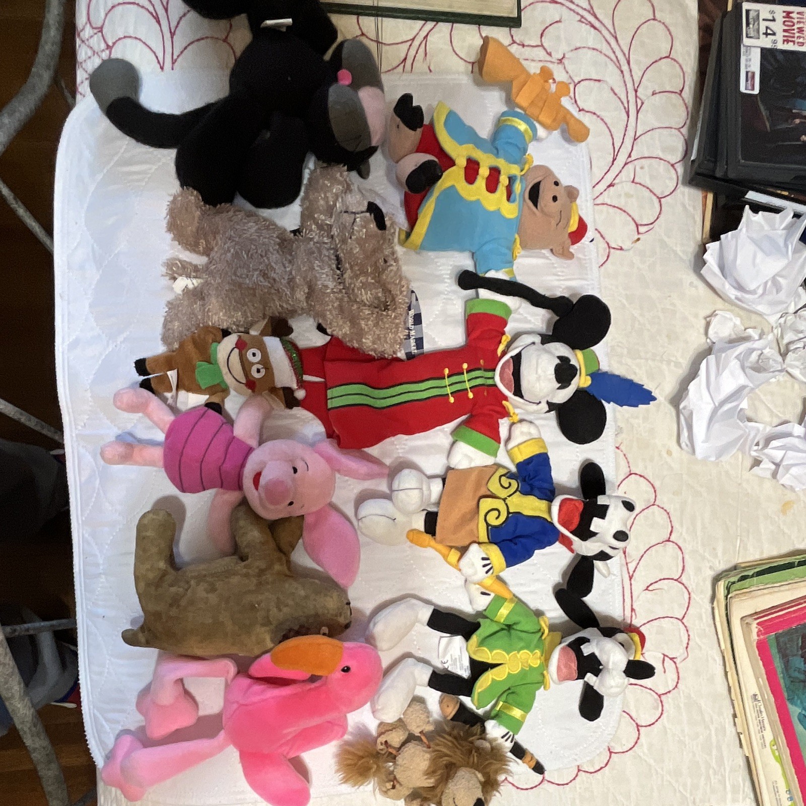 Lot of 9 Vintage Pre 1980 Plush Stuffed Animals Hand Puppets Disney Mickey Pigle
