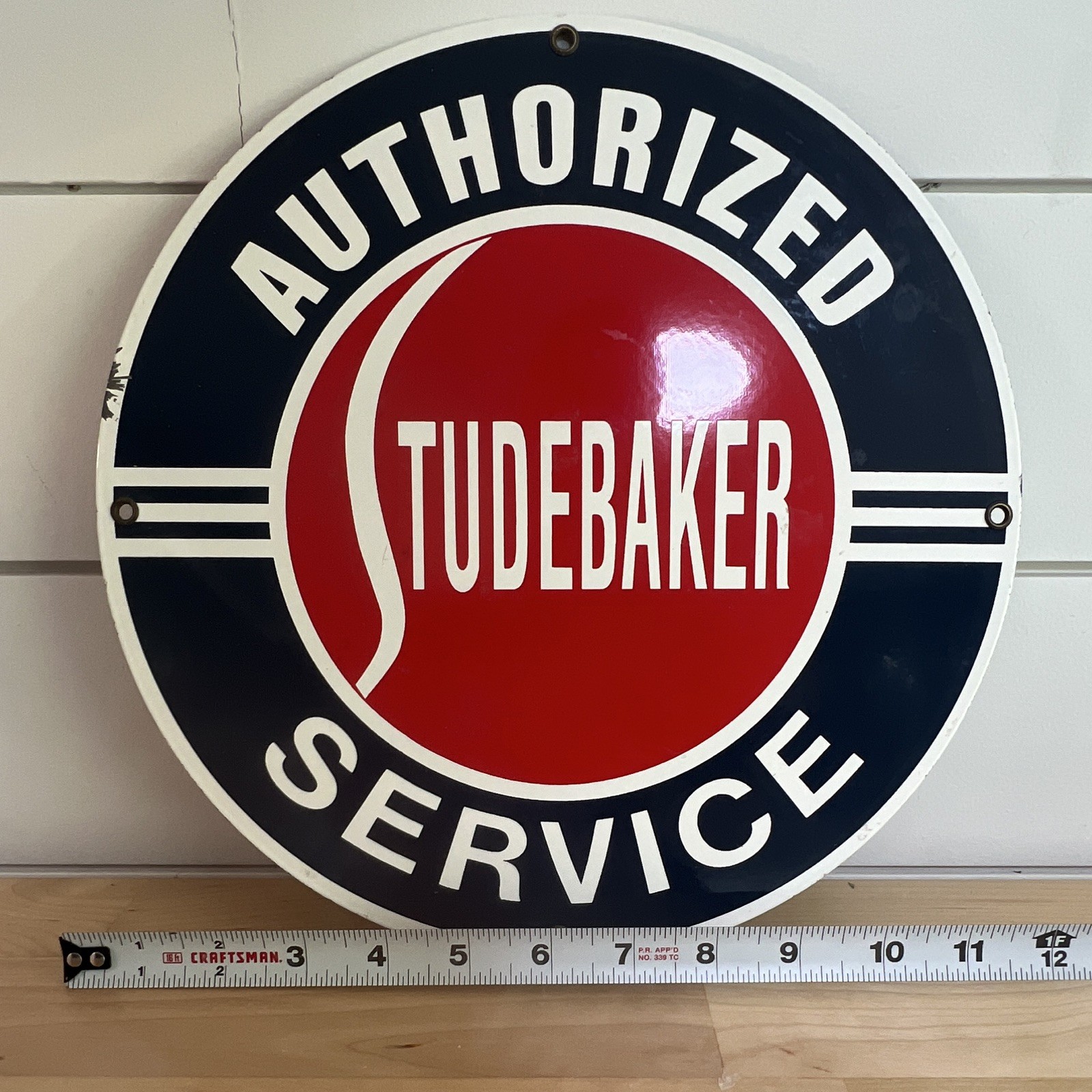 Studebaker Authorized Service Round Metal Sign Red Blue White Automobiles