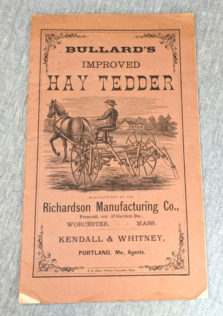 Antique Bullard\'s Improved Hay Tedder Farm Equipment Advertising Booklet C. 1871