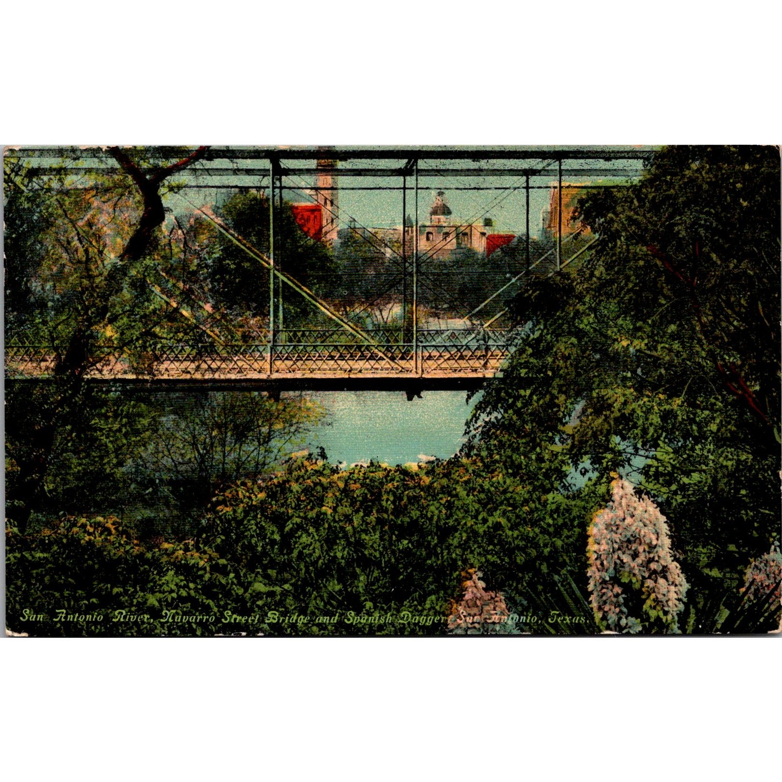 San Antonio River Navarro Street Bridge San Antonio TX Vintage Postcard SPJ7