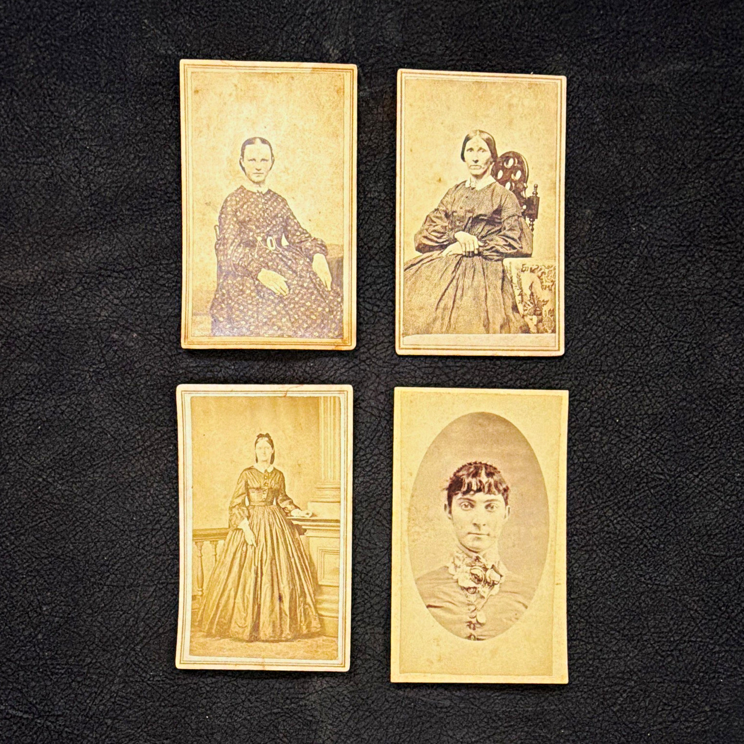 Sepia CDV Photos Lot Of 4 Women Antique Carte de Viste mid 1800’s 2 w/ tax stamp