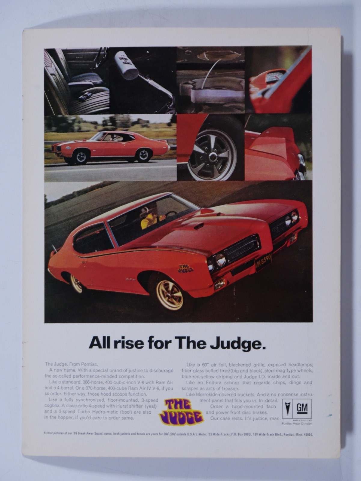 1969 Pontiac All Rise For The Judge 400 CI V8 Vintage Original Print Ad 1969 Pontiac All Rise For The Judge 400 CI V8 Vintage Original Print Ad