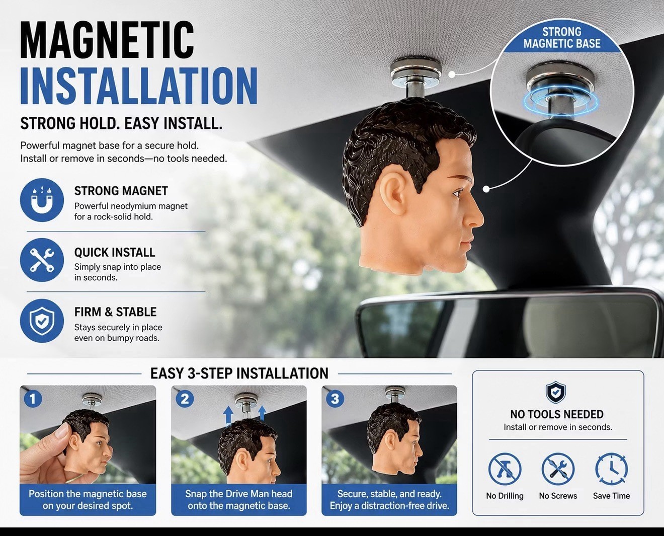 Fun Magnetic Mini Head Tesla Figurine Car Interior FSD Nag Ornament Decor