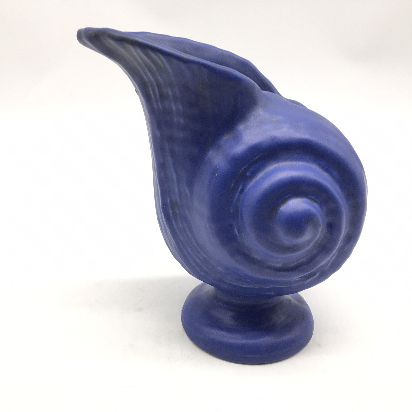 Vtg 7” Blue Pottery Sea Shell Nautical Beach Coastal Decor Planter Footed READ