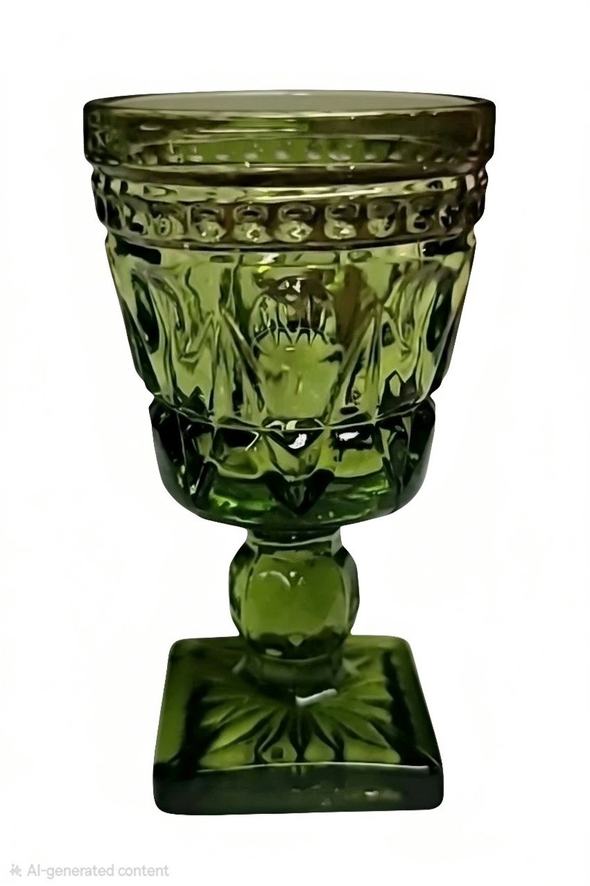 Vintage Indiana Avocado Green MINI Glasses Goblets Colony Park Lane (6x) 1970\'s