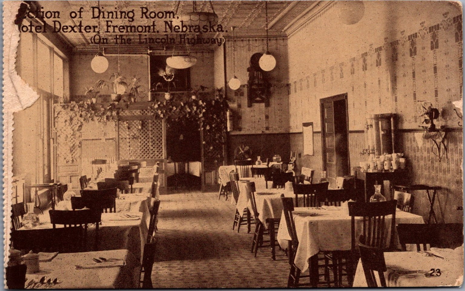 Hotel Dexter Dining Room Fremont NE Lincoln Highway Postcard