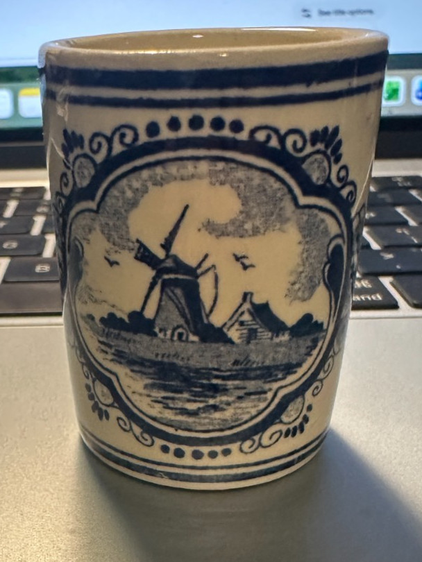 VTG Hand Painted Blue Delft Vandermint Holland Toothpick Holder Shot Glass