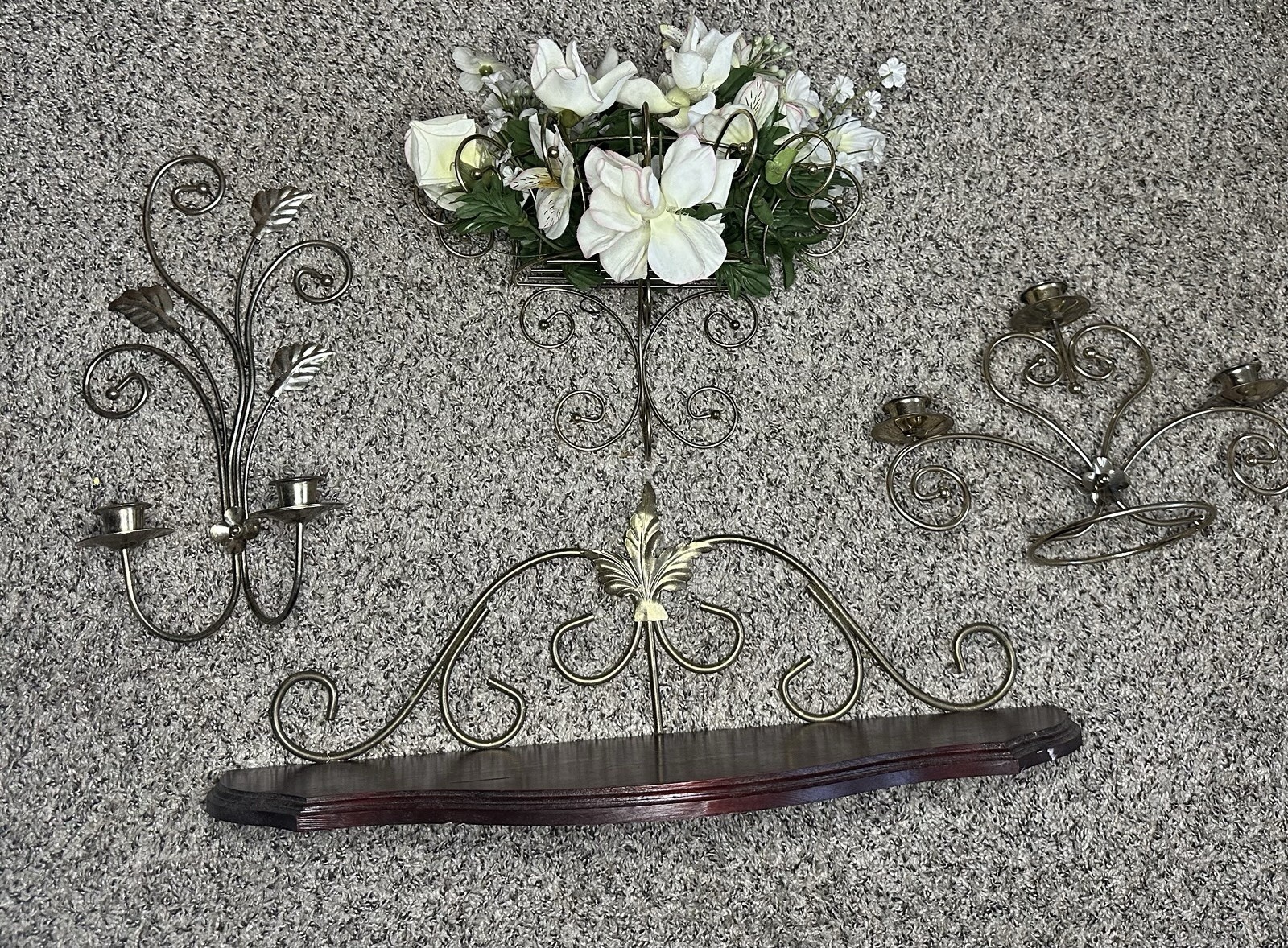 VTG Homco Home Interiors 4 Pc Lot Gold Brass Leaf Wall Shelf Sconces Planter Set VTG Homco Home Interiors 4 Pc Lot Gold Brass Leaf Wall Shelf Sconces Planter Set