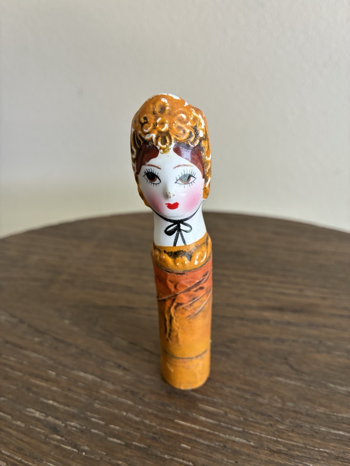 Vintage 1960s Paper Mache Lady Lipstick Holder Case Gemma Taccogna Style