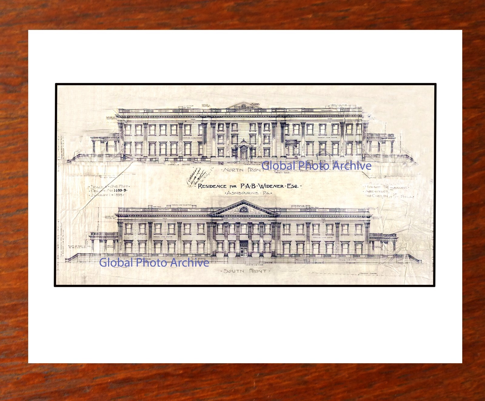 Lynnewood Hall - Elevation Drawing Widener Elkins Park PA  Titanic, Trumbauer