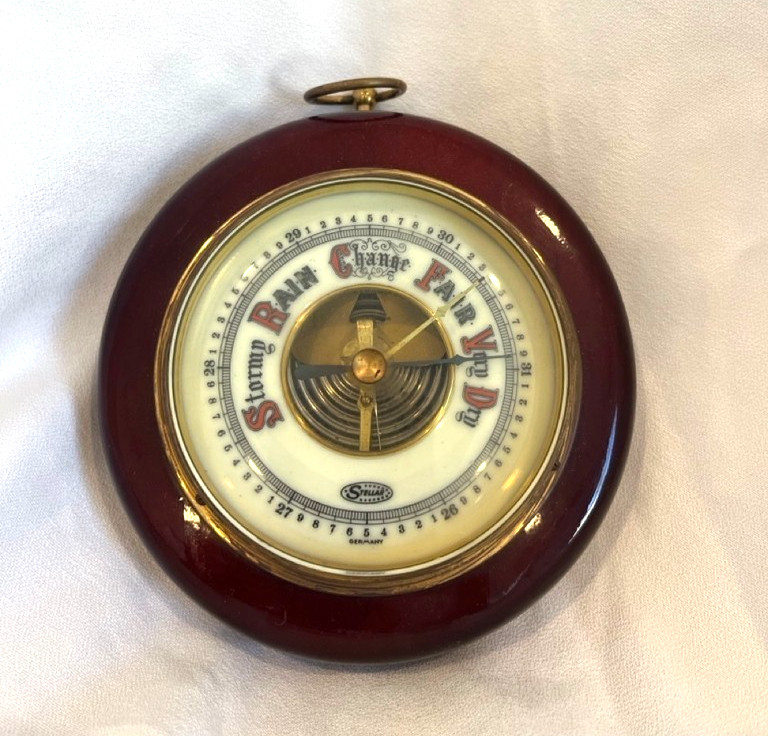 Vintage Stellar Germany Aneroid Barometer Wood Frame ~4.5in