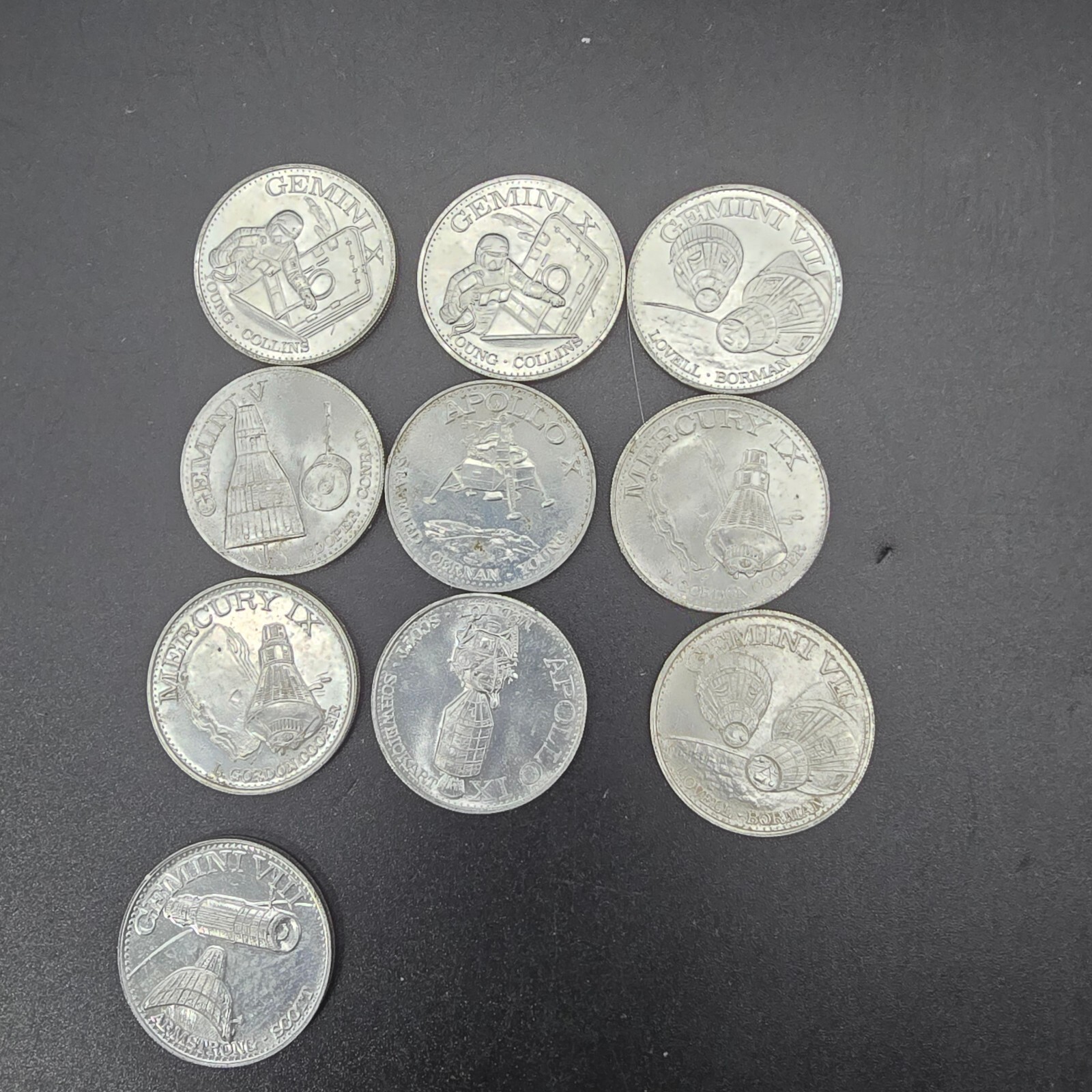Vintage 1969 Shell Oil Man In Space Aluminum Tokens Lot of 10 NASA Medals