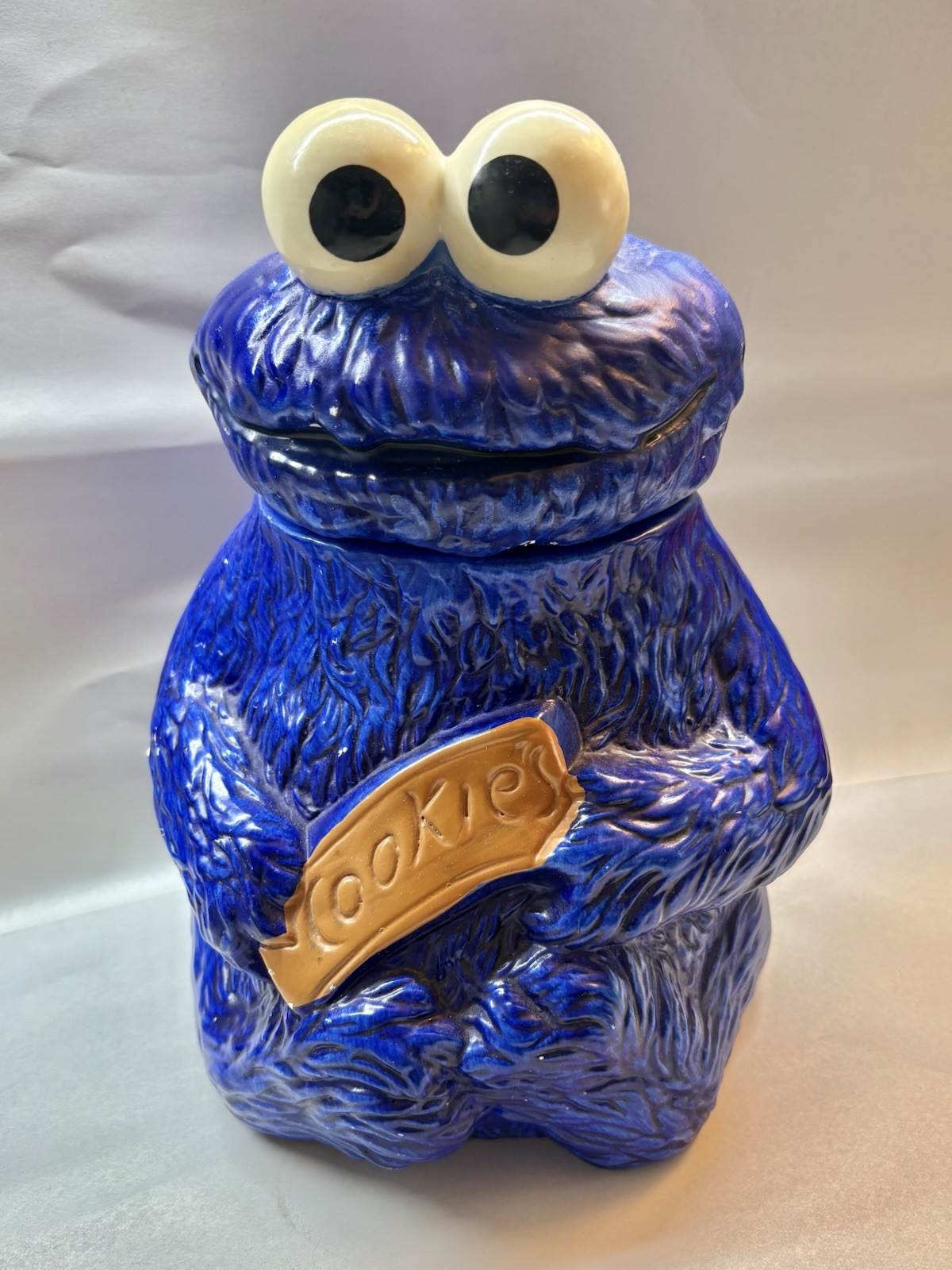 Cookie Monster Cookie Jar Ceramic Sesame Street Muppets Inc 1970s Vintage Lid