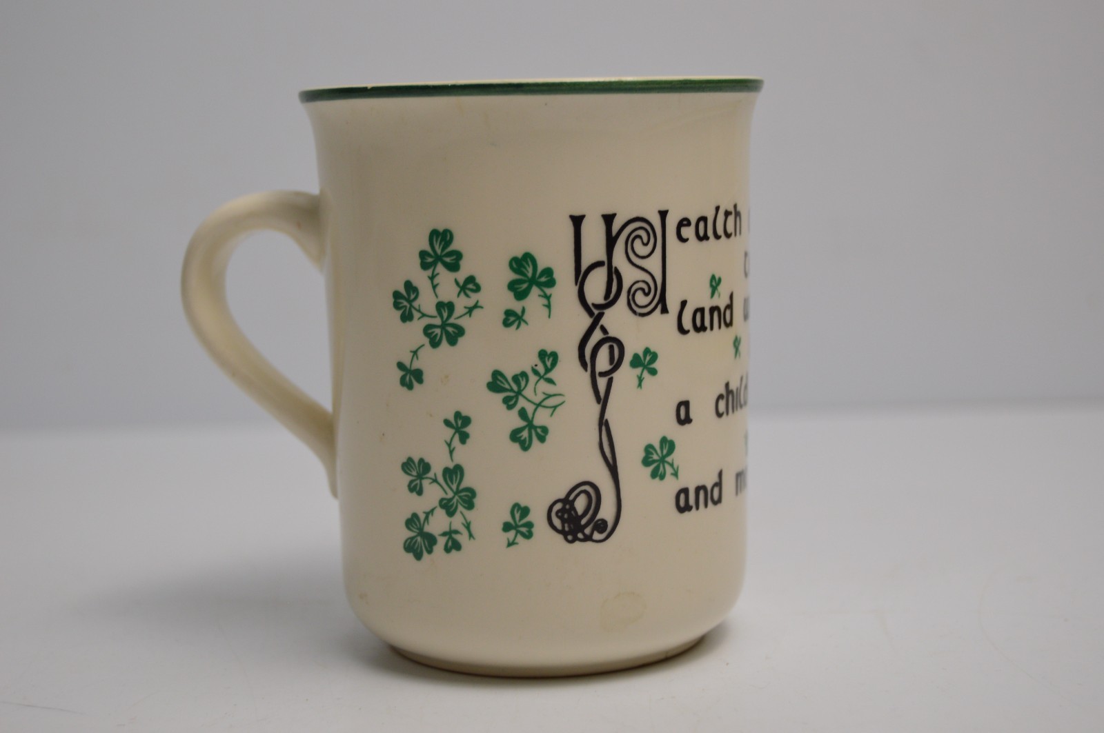 Vintage Carrigdhoun Irish Mug Made in Ireland Four Leaf Clover Health Cup