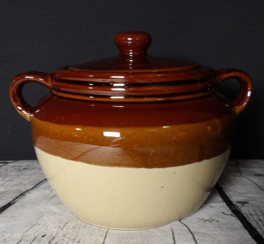 Beautiful Vintage Brown Drip Glaze Bean Pot Stoneware w/ Lid