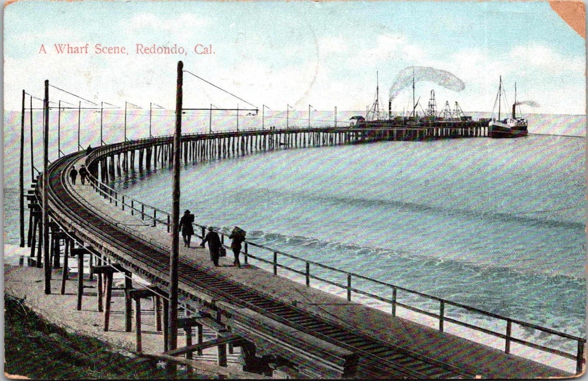 c1908 A Wharf Scene Redondo Beach California CA Rieder Los Angeles Postcard